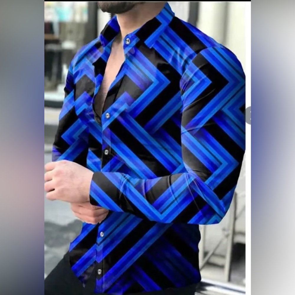 NEW WOT Men’s Blue and Black button down dress shirt Tagged XL will fit Large